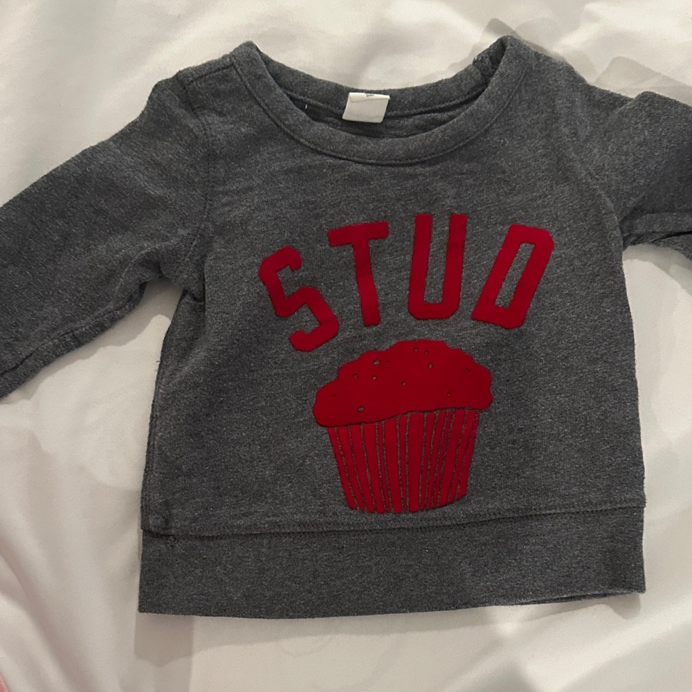 GAP Gray Sweatshirt with Red Cupcake Design
